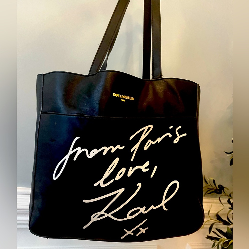 Karl Lagerfeld Black Tote with White Script